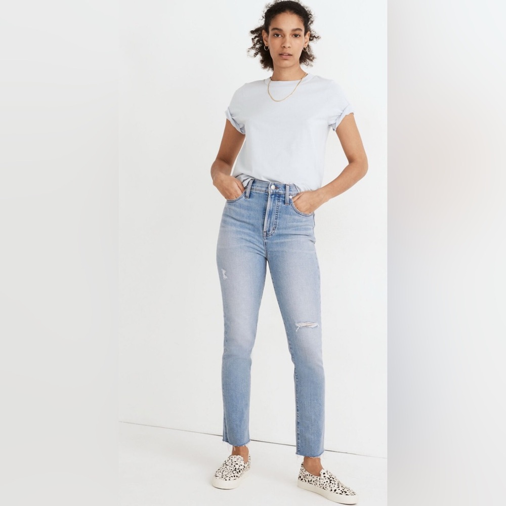 MADEWELL PERFECT HIGH RISE VINTAGE MOM JEAN RAW HEM LIGHT WASH WORN EDITION 30
